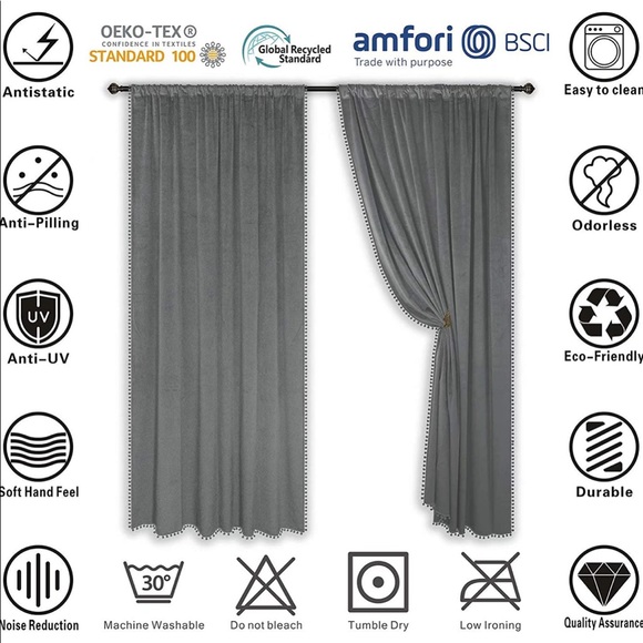 Zhaofeng 42”x95” Pom Pom Velvet Curtains in gray - Picture 6 of 16